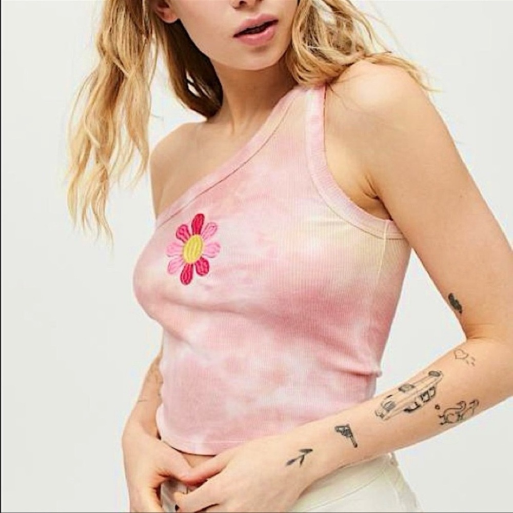Desert Dreamer Pacsun Pink Floral Tie Dye One Strap Shoulder Tank, Size Small